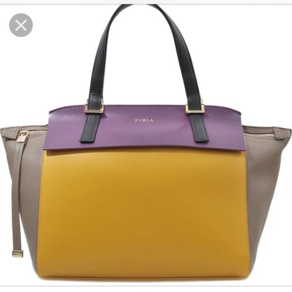 Furla Dolce Vita Color Block Leather Medium Tote
